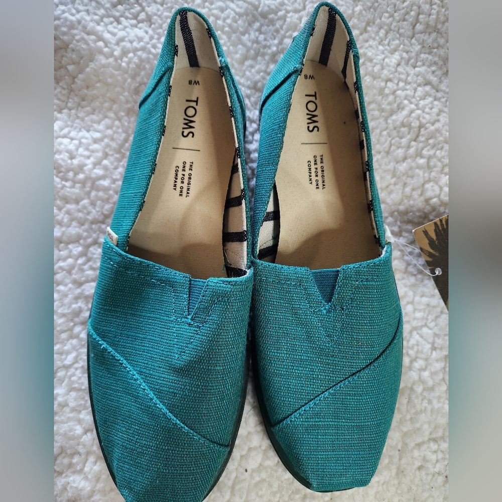 TOMS Teal Canvas Slip-On Shoes